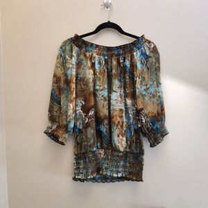 Vtg Early 2000s/Y2k Sami & Jo Off Shoulder Satin Whimsygoth Top Fairy Paisley